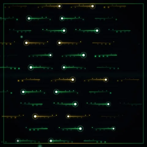 Futuristic Digital UI Elements: Glowing Green and Orange Sliders on Dark Ba.. Stock Footage 347809935