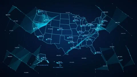 Futuristic digital united states map with glowing data networks. 4K 動画素材 347269701