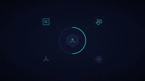 Futuristic digital user interface hud with central data processing and netw.. Stock Footage 344861345