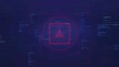 Futuristic Digital Warning Alert Interface with Holographic HUD and Program Code Video stock 341069116