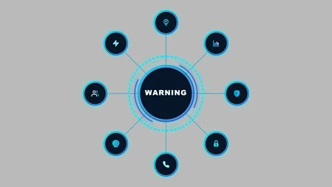 Futuristic digital warning hud interface with rotating icons. 4K Stock Footage 345495639