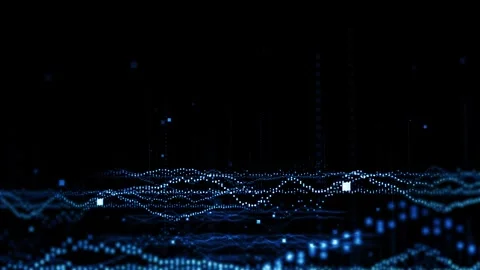 Futuristic Digital Waveforms in a Dark Space with Blue Glowing Dots and Lines Stock Footage 339052140
