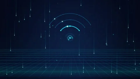 Futuristic digital wifi signal pulse animated on abstract blue high tech gr.. Stock Footage 345334199