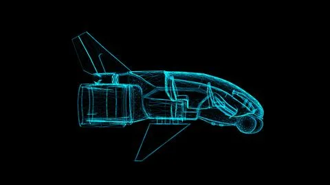 Futuristic Digital Wireframe of an Airplane on a Black Background Stock Illustration