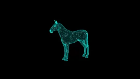 Futuristic Digital Wireframe Horse in Neon Glow on Black Background 库存影片 342781429