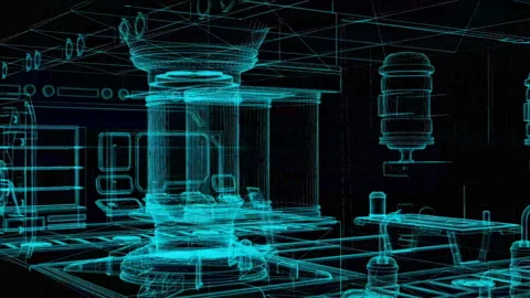 Futuristic Digital Wireframe of a Sci-Fi High-Tech Laboratory Interior 库存影片 333545183