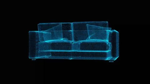 Futuristic Digital Wireframe Sofa Model on Dark Background イラスト素材