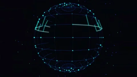 Futuristic Digital Wireframe Sphere with Glowing Nodes and Binary Code Animation Vídeos de archivo 344232926