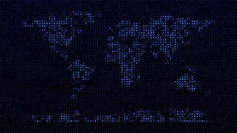 Futuristic Digital World Map with Binary Data Streams and Network Grid Stock Footage 339845227