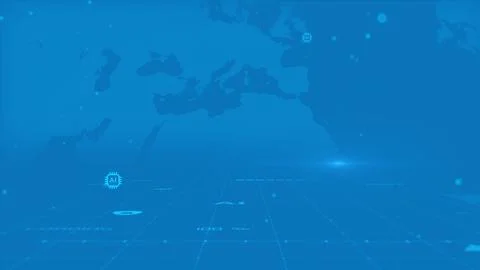 Futuristic Digital World Map with Blue Technology Grid Overlay Stock Illustration