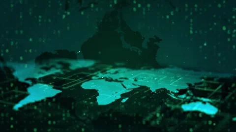 Futuristic Digital World Map with Data Visualization Elements and Binary Co.. Stock Footage 339052030