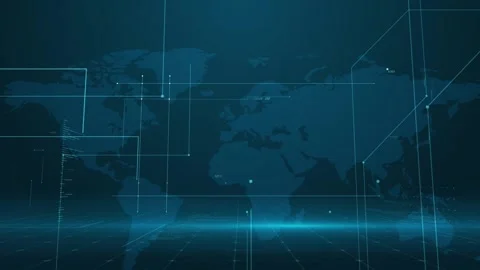 Futuristic Digital World Map with Data Points and Grid Overlay in Blue Tones Vídeo Stock 341922211