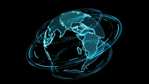 Futuristic Digital World Map with Global Connectivity Elements Stock Footage 310823862