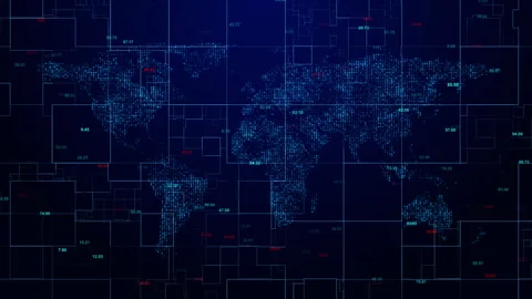 Futuristic Digital World Map with Global Data Network Stock Footage 339057496