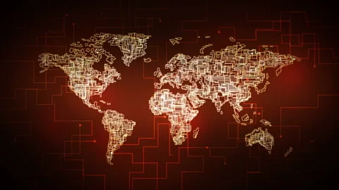 Futuristic Digital World Map Red Hologra... | Stock Video | Pond5