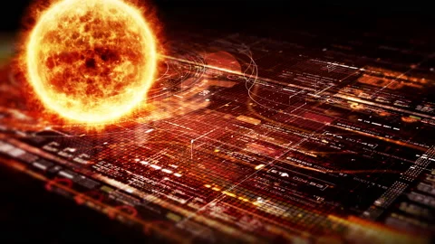 Futuristic Digitally Generated Holographic Sun HUD Stock Footage 222503669