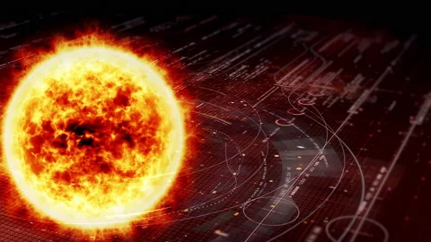 Futuristic Digitally Generated Holographic Sun HUD Stock Footage 223808618