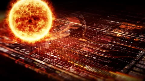 Futuristic Digitally Generated Holographic Sun HUD Stock Footage 247559520