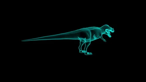 Futuristic Dinosaur Hologram in Digital X-ray Wireframe Art Style 库存影片 343219461
