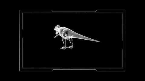 Futuristic Dinosaur X-Ray Illustration with Transparent Bone Structure on Bla 库存影片 343219566