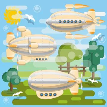 Futuristic dirigibles. Stock Illustration