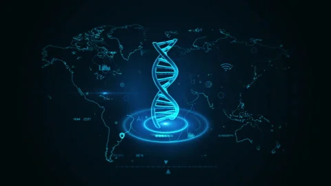 Futuristic DNA in Digital World Map: Technology and Genetics Fusion Visualize 库存影片 342815036