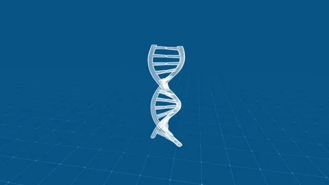 Futuristic DNA Helix Model on Digital Grid in Deep Blue Virtual Space Illustrazione stock