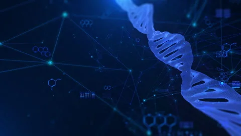 Futuristic DNA Network with Abstract Blue Plexus Pattern 4K motion Видео 336482568