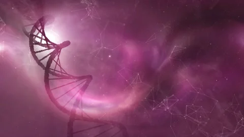 Futuristic DNA structure rotation on misty pink space background Vídeo Stock 225895657