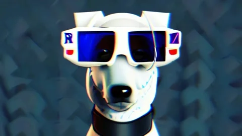 Futuristic Dog Portrait With VR Headset Glitch Loop Animation Stock Footage 219427192