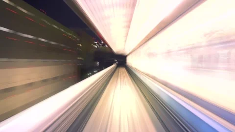Futuristic Driverless Train Driving in Big Asian City of Tokyo, Japan Timelapse Stock Footage 269155793