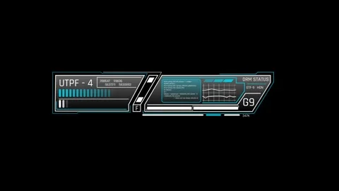 Futuristic DRM Status Information Panel With Digital Rights Data Activity Graph Video stock 341520783