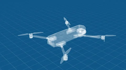 Futuristic Drone Blueprint on Grid Background: Advanced Technological Conce.. 库存影片 344710142