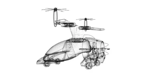 Futuristic Drone Car Concept with Wireframe Design and Aviation Potential E.. Stock Footage 344710369