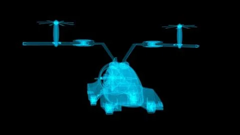 Futuristic Drone Concept with Transparent Blueprint Design in Neon Light Stock Illustration
