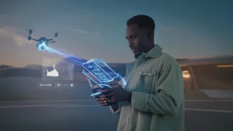 Futuristic Drone Control with Holographic Interface Stock Footage 319442634