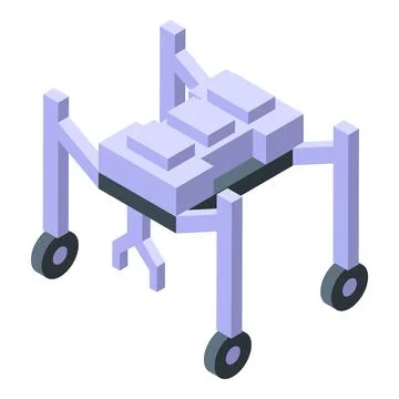 Futuristic drone delivering package using robotic arm and wheels, isometric.. Stockillustratie