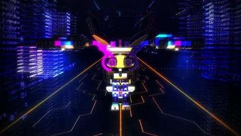 Futuristic Drone Flying in Virtual City. Artificial Reality.3D Digital Animation Stock Footage 148776517