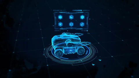 Futuristic Drone Hologram with Data Interface in Virtual Network Grid 库存影片 339142612