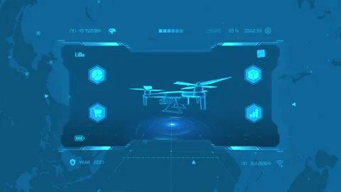 Futuristic Drone Interface with Global Network Overlay Background Stock Footage 341375385