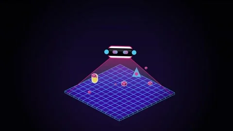Futuristic Drone Scanning Virtual Reality Grid In Digital Metaverse Stock-Footage 340745855