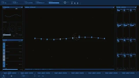 Futuristic drone swarm command interface HUD with tactical telemetry and mi.. Stock Footage 334092582