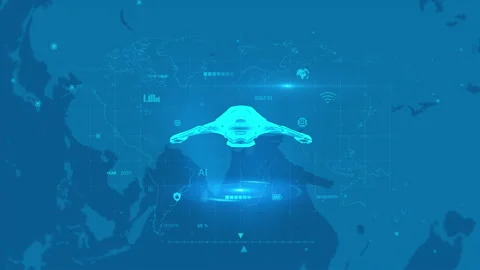 Futuristic Drone Technology over Global Network with AI Interface and Blue .. Stock Footage 342003980