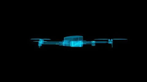Futuristic Drone Technology in X-Ray Glow on Minimalist Black Background Illustrazione stock