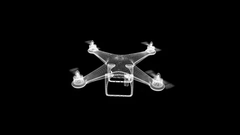 Futuristic Drone Wireframe Design in High Contrast Digital Illustration Style Stock Footage 341778565