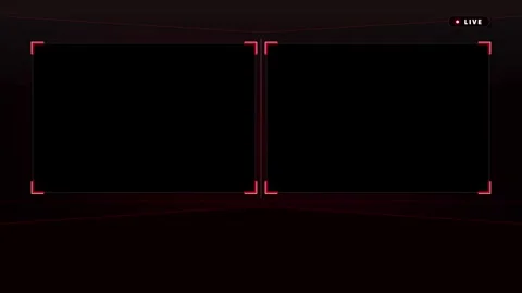 Futuristic dual screen broadcast with red corner markers and live indicator 動画素材 335826273