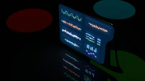 Futuristic dual screen tablet 3D render glowing interface Stock Illustration