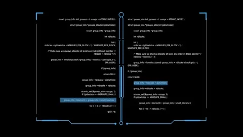 Futuristic Dual Source Code Interface With Parallel Programming Panels Video stock 341356025