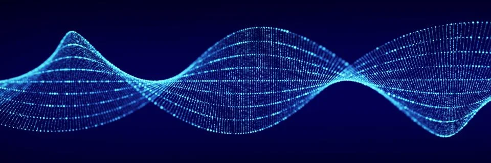 Futuristic dynamic swirling digital wave. Abstract nanotechnology flow. Sci.. Stock Illustration