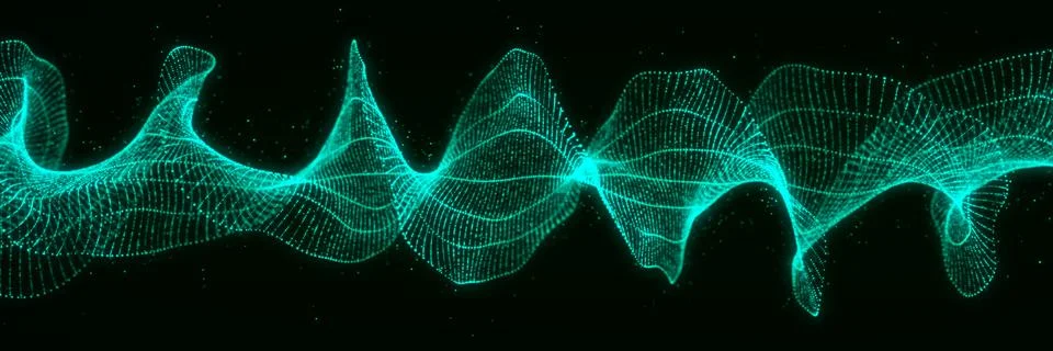 Futuristic dynamic swirling digital wave. Abstract nanotechnology flow. Sci.. Stock Illustration